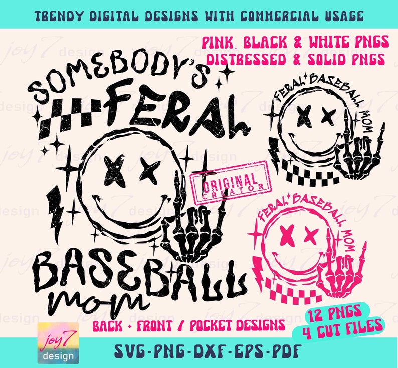 Funny Baseball Mom SVG PNG Somebody's Feral Mom Svg Retro Baseball Mom Png Mom Life Baseball Sublimation Baseball Game Day Cut File Original image 2