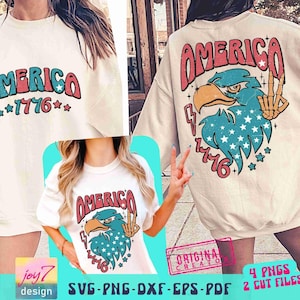 America Eagle Retro 4th of July SVG PNG America shirt Svg Retro America Svg Free Bird Png 4th of July Cut file Independence Day Sublimation image 1
