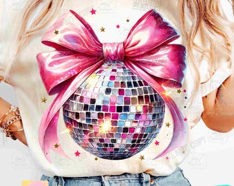 Disco ball Coquette Bow PNG New Years Png Christmas sublimation Disco ball Retro Holidays png, Holiday vibes Png Happy New Year eve ORIGINAL