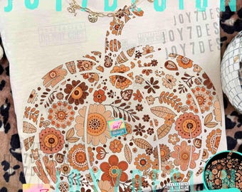 Floral Pumpkin PNG Pumpkin Floral shirt design Boho Fall Retro Pumpkin season Png Trendy Pumpkin digital download Cute Flowers Png ORIGINAL