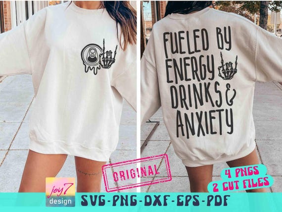 Fueled By Energy Drinks and Anxiety SVG PNG: Skeleton Hand Design