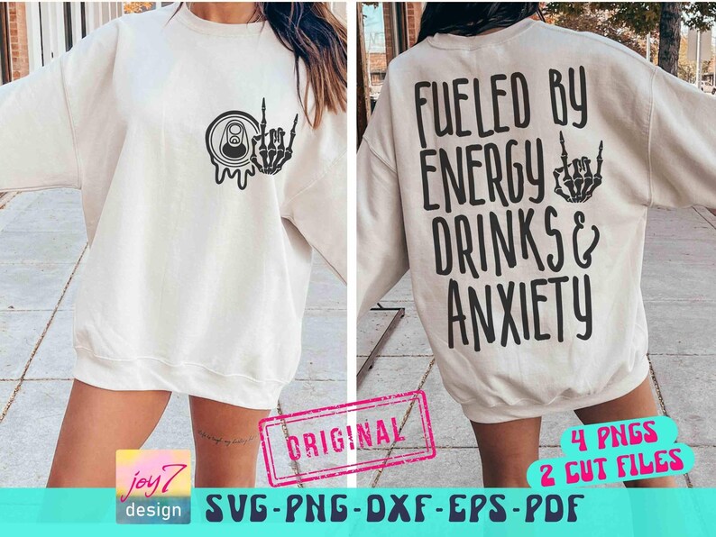 Fueled By Energy Drinks and Anxiety SVG PNG: Skeleton Hand Design image 1