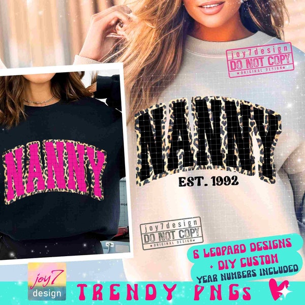 Nanny PNG Est Png Nanny gifts Pregnancy Revealing Png Grandma Png Cheetah print Png Nanny Est date Mothers Day SUBLIMATION designs ORIGINAL