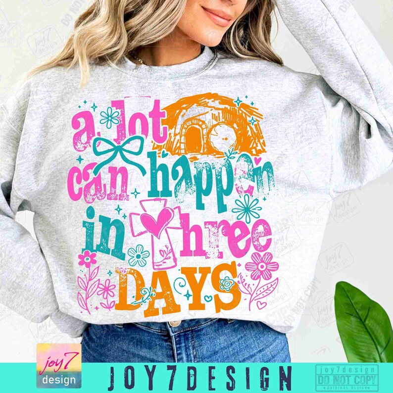 Mucho puede pasar en 3 días Pascua PNG Pascua cristiana Jesús Boho Pascua versículo bíblico Diseño de camiseta de Pascua retro Coqueta Religiosa ORIGINAL imagen 4