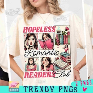 Hopeless Romantic Readers Book Club PNG Retro design Bookish Shirt Png Trendy Book Png Vintage Book Lover Png Booktrovert shirt Png ORYGINALNY