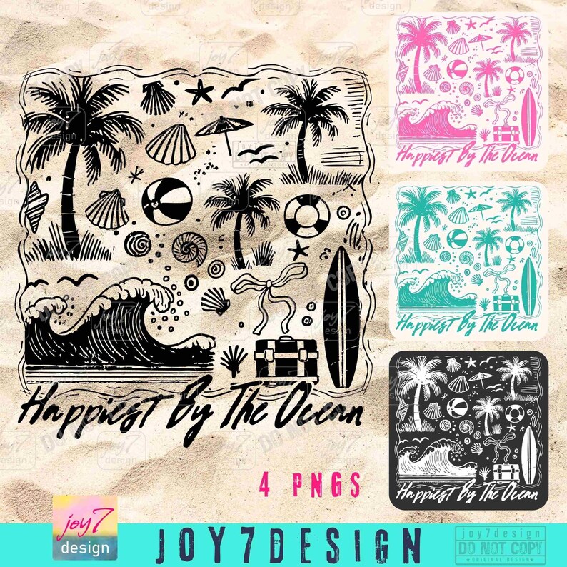 Happiest By The Ocean PNG Retro Beach Shirt Png Summer Palms Ocean Trendy Summer shirt Png Coquette Funny Summer Png Summer design ORIGINAL image 2