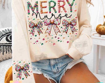 Feliz enfermera PNG Enfermera Navidad Lentejuelas falsas Navidad PNG Enfermera de moda Coqueta Lazo PNG Enfermera coqueta PNG Linda enfermera Enfermería retro ORIGINAL