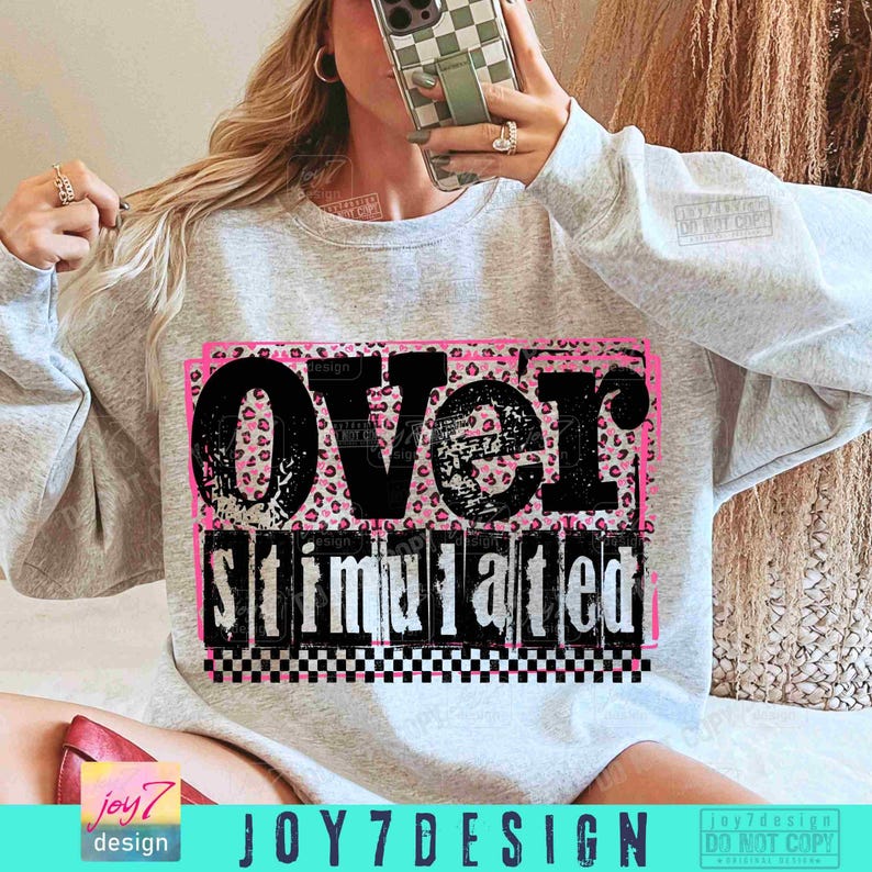 Overstimulated Snarky PNG Sarcastic Funny saying Png Retro Checkered Trendy Womens Leopard Print Sarcasm Sassy Png Funny Mom Png ORIGINAL image 6