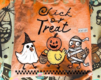 Chick Or Treat Cute Halloween Trick Or Treat Retro Checkered PNG Halloween Chicken Png Funny Fall Chicken Shirt Design Spooky SeasonORIGINAL
