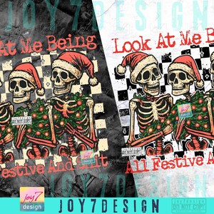 Festive Skeletons Funny Christmas Skeleton Santa PNG Retro Checkered Christmas Humor Santa Xmas Skeleton Funny Christmas Trendy Png ORIGINAL image 2