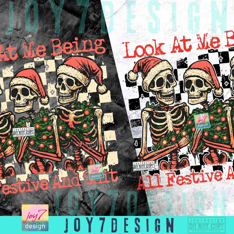 Festive Skeletons Funny Christmas Skeleton Santa PNG Retro Checkered Christmas Humor Santa Xmas Skeleton Funny Christmas Trendy Png ORIGINAL image 2