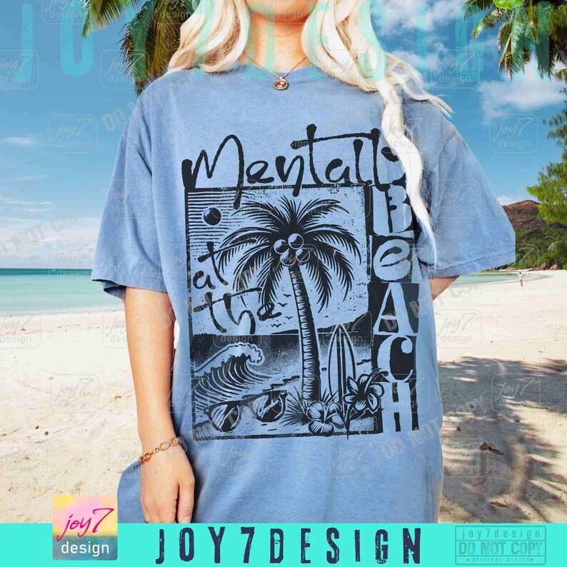 Mentally At The Beach PNG Funny Beach Shirt Png Boho Summer Sublimation Dtf Png Retro Beach Quote Funny Summer Palms beach design ORIGINAL image 6