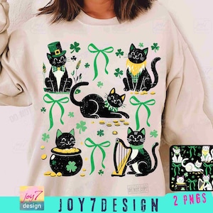 St Patrick's Cats PNG Coquette St Patricks Day Cat lover Png Black cats Irish Shamrock Png St Patrick Mama Png Trendy St Pattys Day ORIGINAL