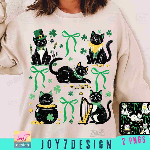 St Patrick's Cats PNG Coquette St Patricks Day Cat lover Png Black cats Irish Shamrock Png St Patrick Mama Png Trendy St Pattys Day ORIGINAL