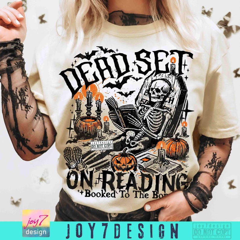 Divertente libro "Dead On Reading Skeleton Halloween PNG" Umorismo spettrale e libresco di Halloween ORIGINALE (download digitale) immagine 4