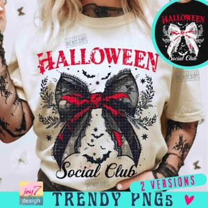 Halloween Social Club PNG Coquette Halloween Club Png Gothic Girly Png Spooky Season Trendy Halloween Bow Retro Halloween Shirt Png ORIGINAL image 1