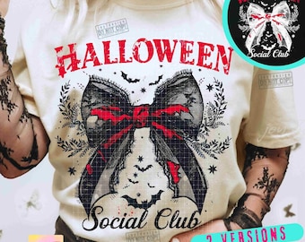 Halloween Social Club PNG Coquette Halloween Club Png Gothic Girly Png Spooky Season Trendy Halloween Bow Retro Halloween Shirt Png ORIGINAL