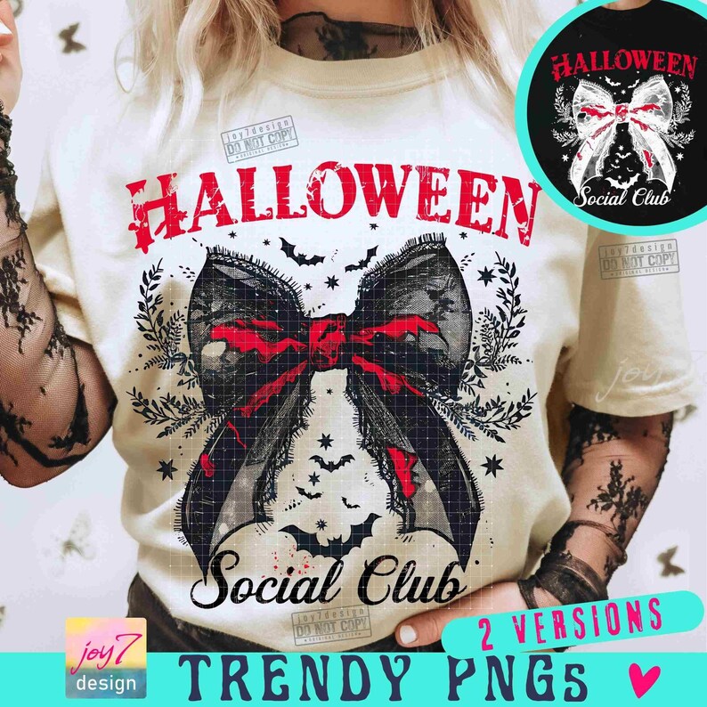 Halloween Social Club PNG Coquette Halloween Club Png Gothic Girly Png Spooky Season Trendy Halloween Bow Retro Halloween Shirt Png ORIGINAL image 1