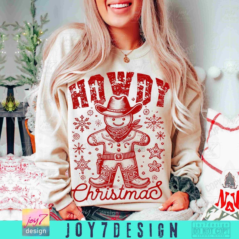 Howdy Christmas PNG Western Gingerbread Man Cowboy Png Retro Western Cowgirl Vintage Xmas Cute Winter holidays Trendy Country Png ORIGINAL image 3