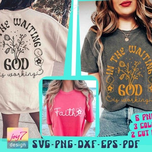 In het wachten SVG PNG schrift citeer Svg God Quotes Svg Christian Svg geloof Png zelfzorg Svg Christian Wildflower esthetische sublimatie
