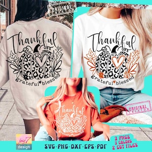 Thankful Pumpkin SVG PNG Thankful Grateful Blessed Leopard Pumpkin Retro Fall Vibes Png Thanksgiving Family Svg CutFile Sublimation Original