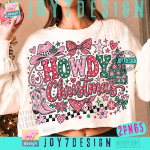 Howdy Christmas Season Patterned PNG Coquette Christmas Western Retro Checkers ORIGINAL Shirt Design