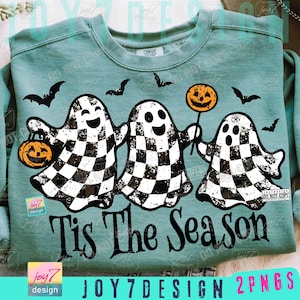 Retro Ghosts Tis The season Checkered Halloween PNG Trendy Fall shirt design ORIGINAL (Digital Download)