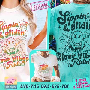 Ponerse borracho Río flotante SVG PNG Diseños divertidos de camisetas de río Río Svg Camiseta retro de vacaciones en el río Svg Cricut Retro Verano Dtf Sublimación