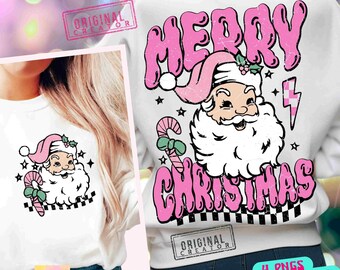 Merry Christmas Groovy Santa SVG PNG Pink Santa Png Retro Pink Christmas Vibes Popular Christmas Sublimation & Cut File Front Back Original