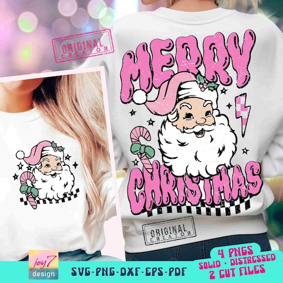 Merry Christmas Groovy Santa SVG PNG Pink Santa Png Retro Pink Christmas Vibes Popular Christmas Sublimation & Cut File Front Back Original