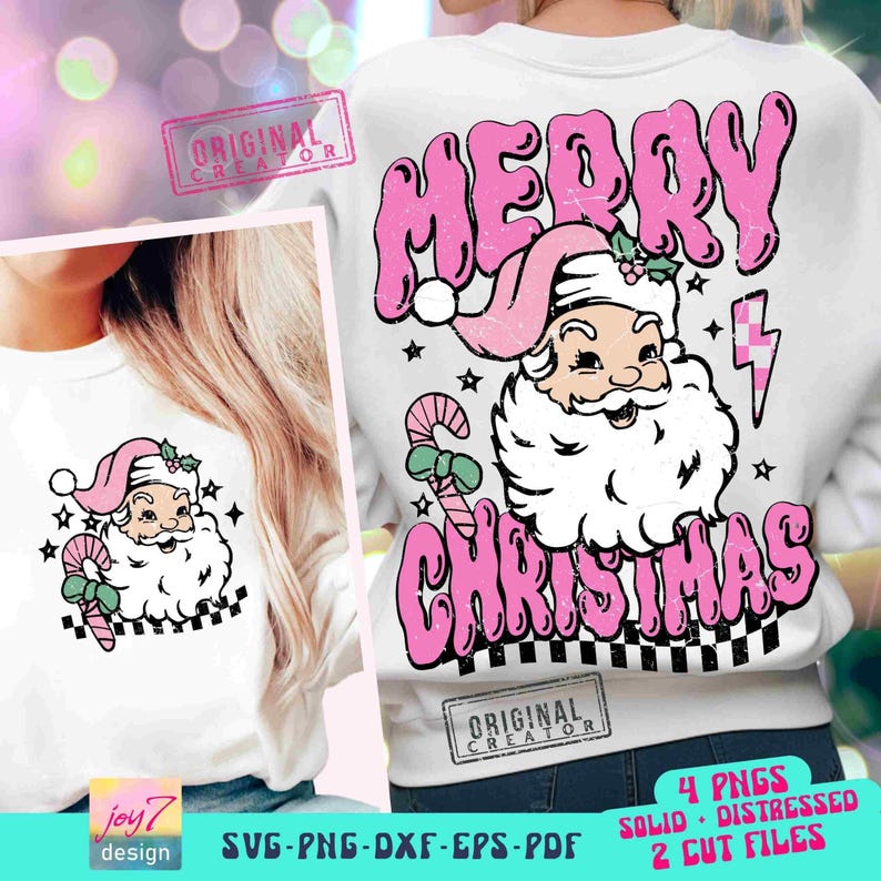 Feliz Navidad Groovy Santa SVG PNG Rosa Santa Png Retro Rosa Vibras Navideñas Popular Navidad Sublimación y Archivo de Corte Frente Reverso Original imagen 1