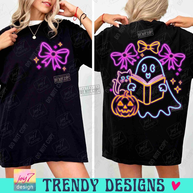 Ghost Book Cat Colorful Neon PNG Neon Halloween Png Neon Boo Ghost Pumpkin Bookish Png Ghost reader Coquette Neon Spooky Ghost Png ORIGINAL image 4