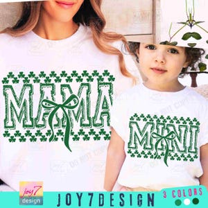 Mama Mini St Patricks PNG Match Mama Mini Retro Shamrock Checker Coquette Bow Png St Patricks Day Mama Mini shirt Png St Patty's DayORIGINAL