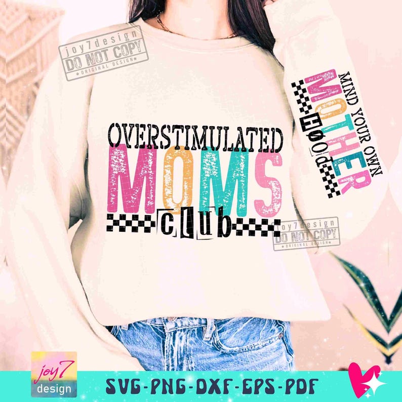 Overstimulated Moms Club PNG Sleeve Png Funny Motherhood Png Sassy Mom Png Snarky Png Sarcastic Mom Png Checkered Mama Sublimation ORIGINAL image 5