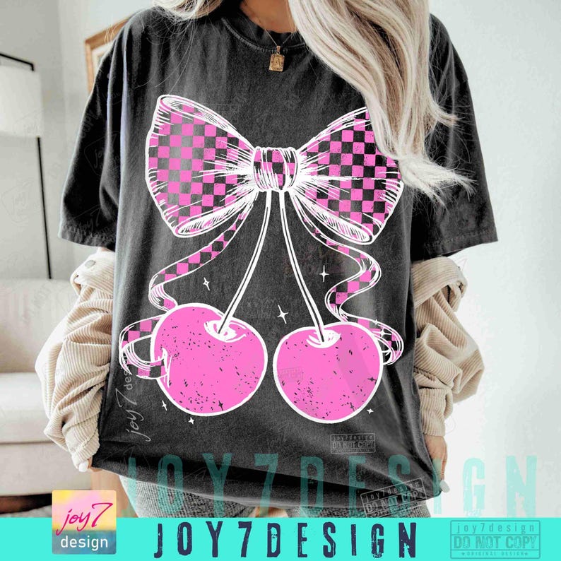 Coquette Cherry PNG Preppy Retro Checkers Coquette Cherries Boho Png Soft Girl Cherry Bow Vintage design Trendy Cherries Girly Png ORIGINAL image 5
