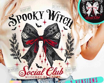 Spooky Witch Social Club PNG Witch Png Coquette Png Halloween Gothic Girly Bow Png Spooky Season Funny Halloween Png Vintage design ORIGINAL