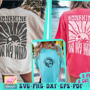 Sunshine On My Mind SVG PNG Boho Summer Png Trendy summer Svg Summer quote Svg Beach retro Svg Summer vacation Svg Retro Summer sublimation