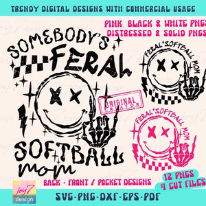 Funny Softball Mom SVG PNG Somebody's Feral Mom Svg Retro Softball Mom Png Mom Life Softball Sublimation Softball Game Day Cut File Original image 2