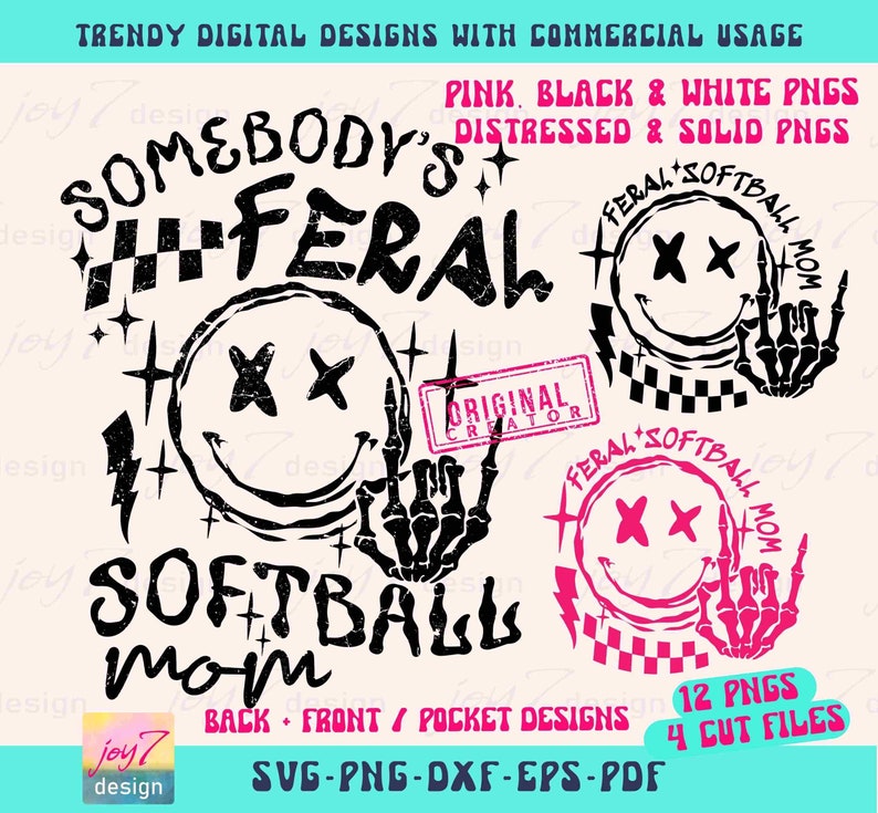 Funny Softball Mom SVG PNG Somebody's Feral Mom Svg Retro Softball Mom Png Mom Life Softball Sublimation Softball Game Day Cut File Original image 2