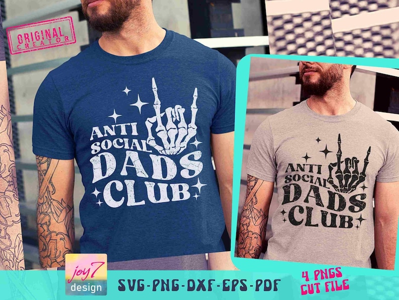 Club de Papás Antisociales SVG PNG Papá Divertido Padre Svg Camisa de Papá Svg Vida de Papá Png Papá Rockero Svg Mano de Esqueleto Regalo Divertido de Papá Svg Diseños de Papá imagen 1