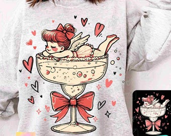 Retro Cupid Coquette bow Galentine PNG Valentines Martini Png Retro Valentine Shirt Design Valentine's Day Png Valentine's day bow ORIGINAL