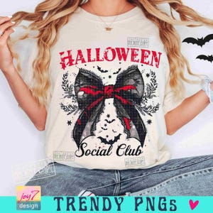 Halloween Social Club PNG Coquette Halloween Club Png Gothic Girly Png Spooky Season Trendy Halloween Bow Retro Halloween Shirt Png ORIGINAL image 6