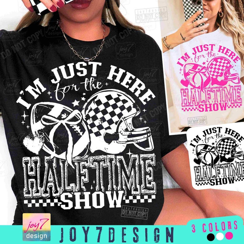 Just Here for the Halftime Show PNG Trendy Football Retro Checkered PNG Funny Football Game Day Coquette Bow Team Halftime Football ORIGINAL image 1
