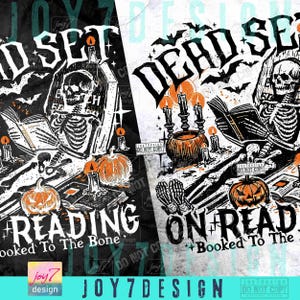 Divertente libro "Dead On Reading Skeleton Halloween PNG" Umorismo spettrale e libresco di Halloween ORIGINALE (download digitale) immagine 2