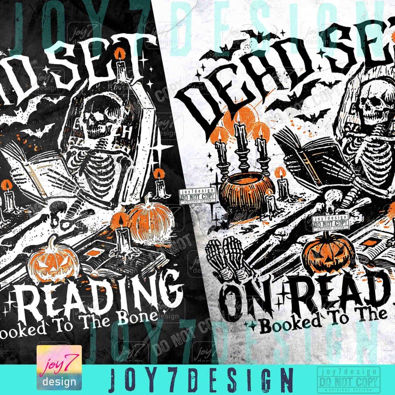 Divertente libro "Dead On Reading Skeleton Halloween PNG" Umorismo spettrale e libresco di Halloween ORIGINALE (download digitale) immagine 2