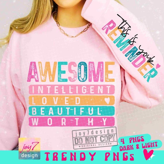 Awesome Worthy PNG Sleeve Png Affirmations Png Boho self love Positive quotes Png Boho Motivational Sleeve Designs Png Sublimation ORIGINAL