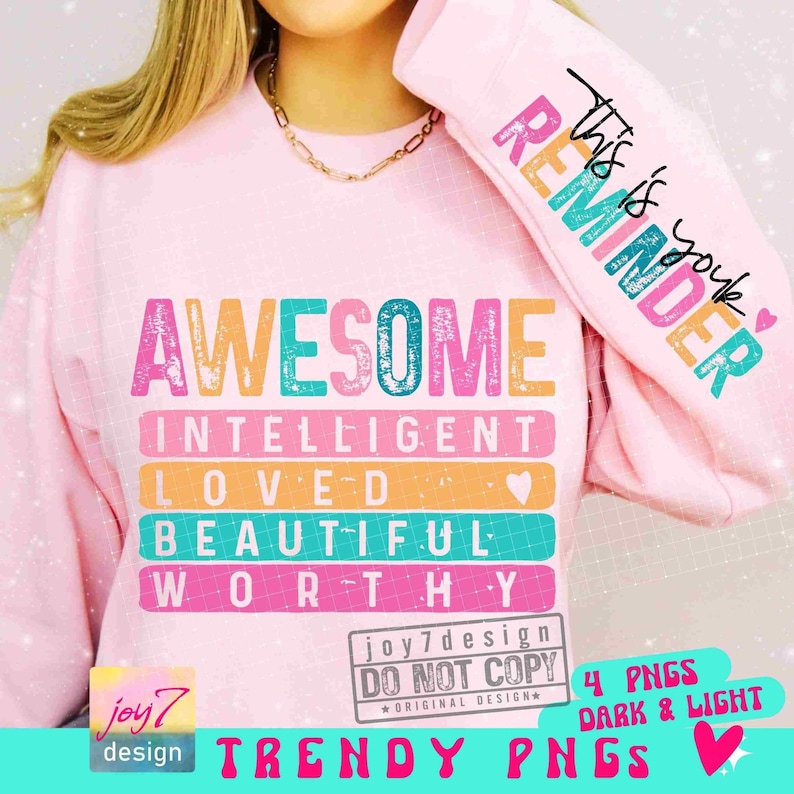 Awesome Worthy PNG Sleeve Png Affirmations Png Boho self love Positive quotes Png Boho Motivational Sleeve Designs Png Sublimation ORIGINAL image 1
