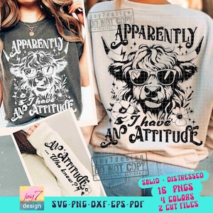 Apparently I Have an Attitude SVG PNG Sarcastic snarky Western Cow Png Highland Cow Funny Adult Svg Retro Sublimation Sassy CutFile ORIGINAL
