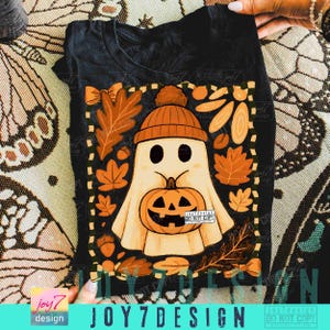 Retro herfstspook schattig bohoherfst Griezelig spook Coquette herfst retro Halloween geblokt pompoen schattig spook Spookachtig herfst gezellig seizoen ORIGINEEL afbeelding 5
