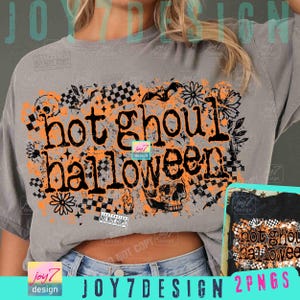 Hot Ghoul Halloween PNG Spooky Checkered Halloween Png Funny Halloween Floral Skull Spooky Season Gothic Girly Png Spooky Fall Png ORIGINAL image 1